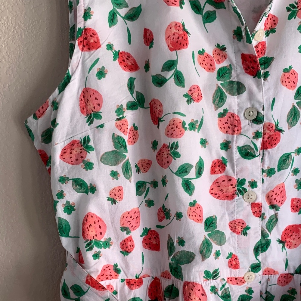EUC J. Crew White Midi Dress with Strawberry Print - Picture 3 of 6
